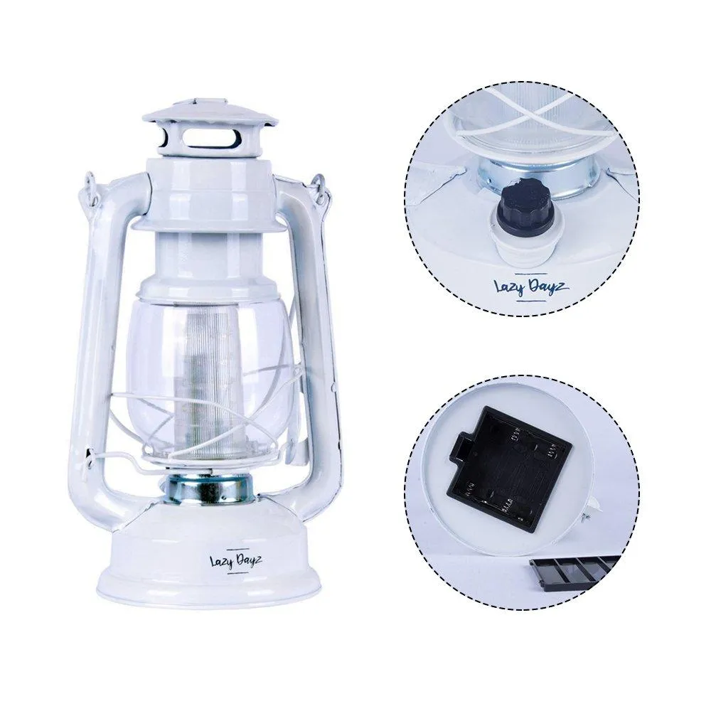 12 LED Solid Metal Camping Hurricane Lantern | White