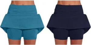 2 Pack Mini Skirts for Women Trendy Casual A Line High Waisted Summer Skorts Plus Size Fitness Athletic Tennis Skirts