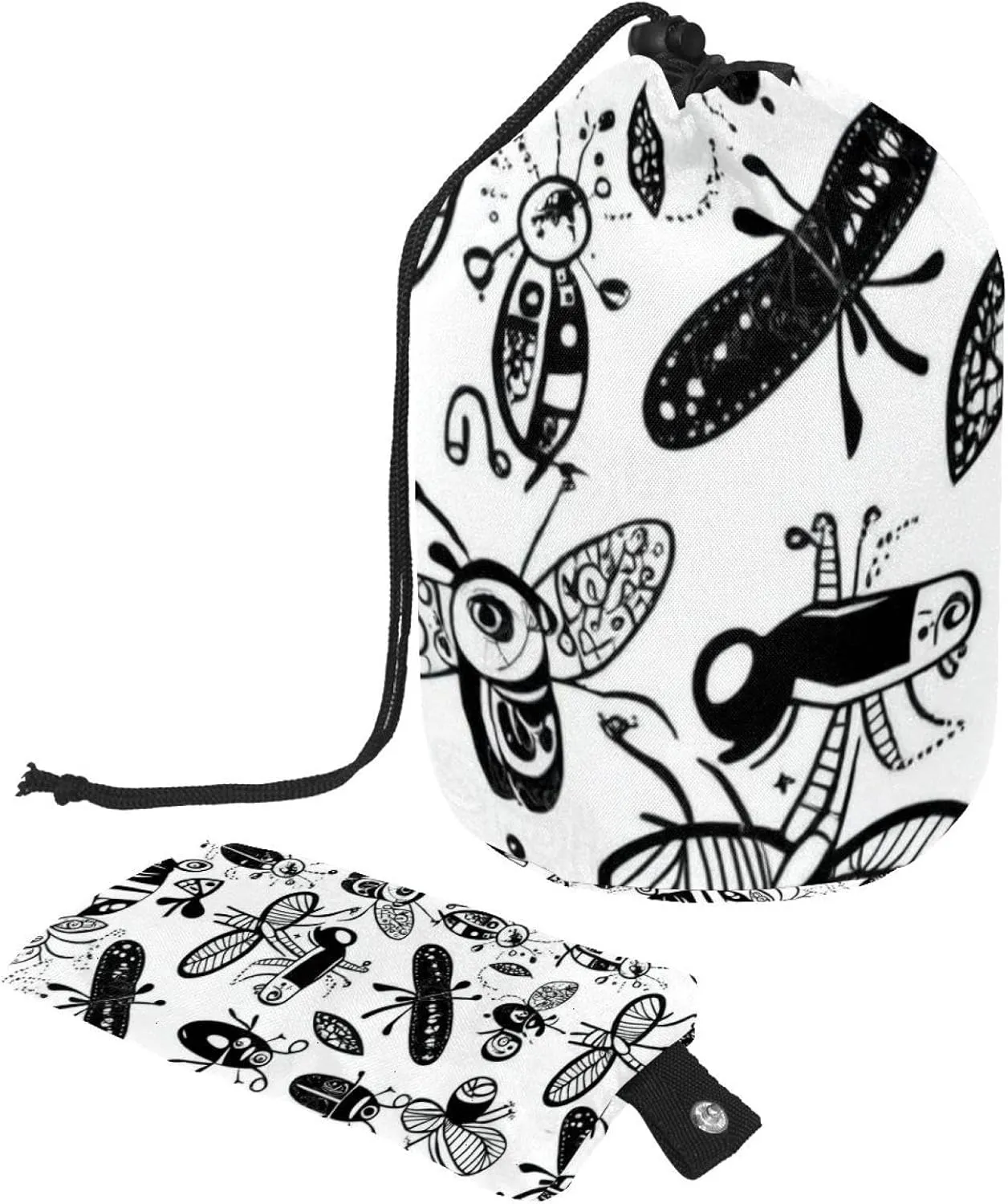 2 Pcs Cosmetic Bag bucket Travel Makeup Bags Large Capacity Soft Waterproof Portable Drawstring Cosmetic Bag, Abstract Black Insects