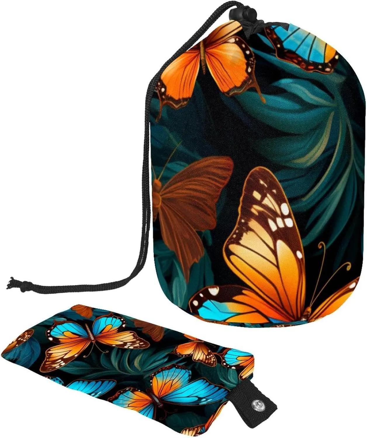 2 Pcs Cosmetic Bag bucket Travel Makeup Bags Large Capacity Soft Waterproof Portable Drawstring Cosmetic Bag, Art Beautiful Butterfly