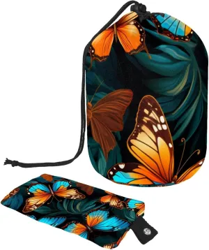 2 Pcs Cosmetic Bag bucket Travel Makeup Bags Large Capacity Soft Waterproof Portable Drawstring Cosmetic Bag, Art Beautiful Butterfly