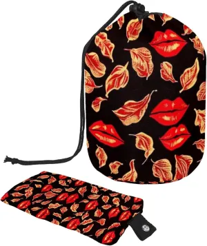 2 Pcs Cosmetic Bag bucket Travel Makeup Bags Large Capacity Soft Waterproof Portable Drawstring Cosmetic Bag, Art Red Lips & Leaves
