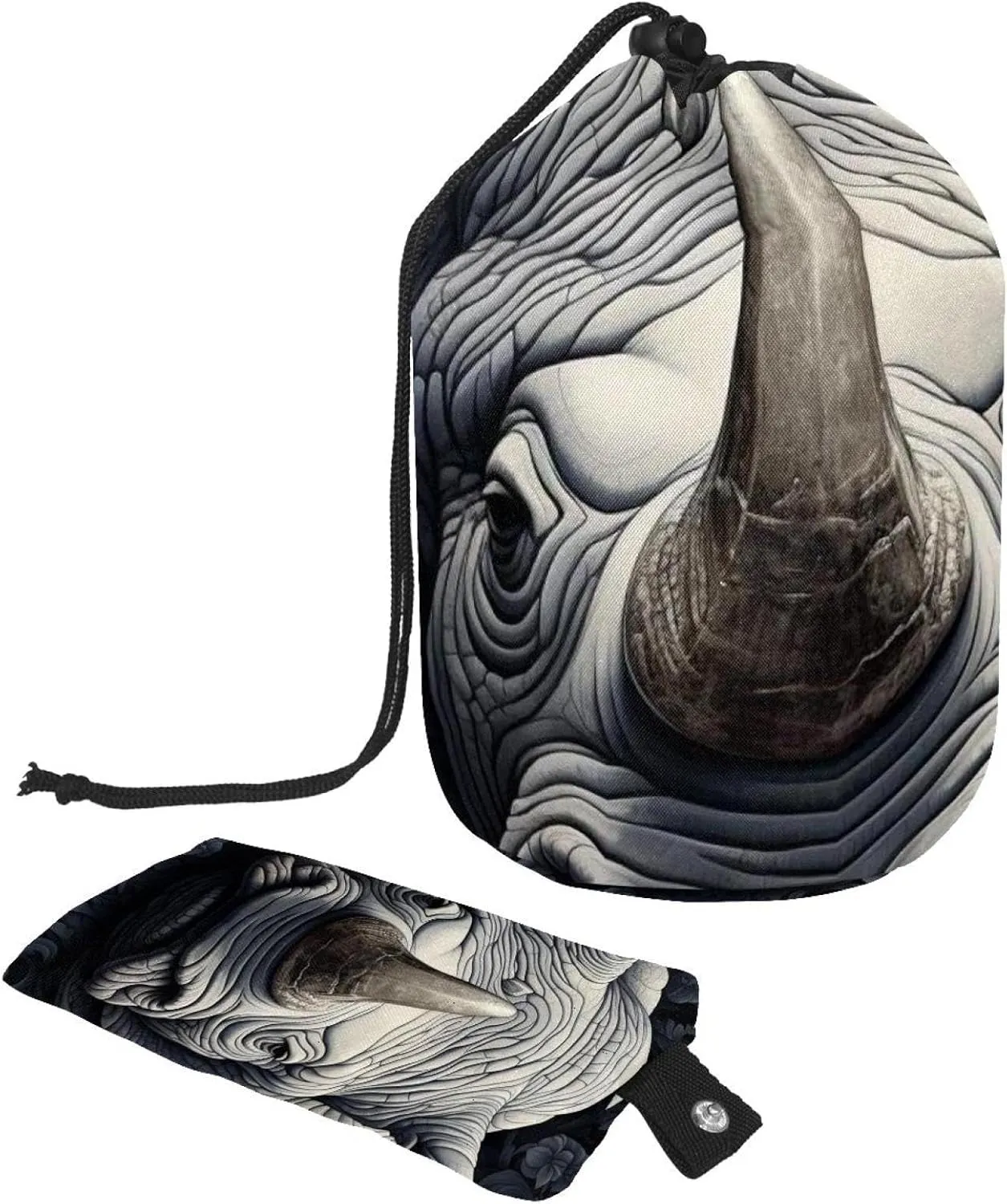 2 Pcs Cosmetic Bag bucket Travel Makeup Bags Large Capacity Soft Waterproof Portable Drawstring Cosmetic Bag, Art Rhino Pattern 43