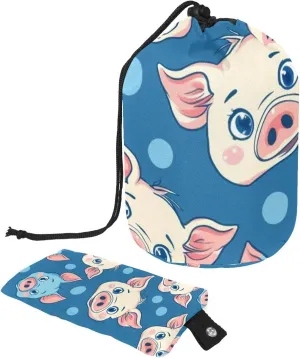 2 Pcs Cosmetic Bag bucket Travel Makeup Bags Large Capacity Soft Waterproof Portable Drawstring Cosmetic Bag, Blue Cute Pigs