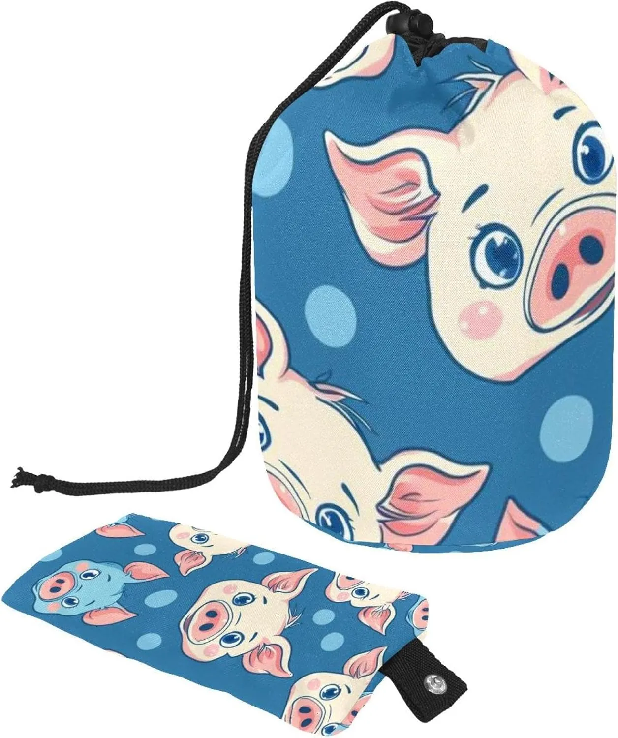 2 Pcs Cosmetic Bag bucket Travel Makeup Bags Large Capacity Soft Waterproof Portable Drawstring Cosmetic Bag, Blue Cute Pigs