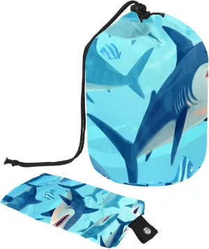 2 Pcs Cosmetic Bag bucket Travel Makeup Bags Large Capacity Soft Waterproof Portable Drawstring Cosmetic Bag, Blue Ocean Shark