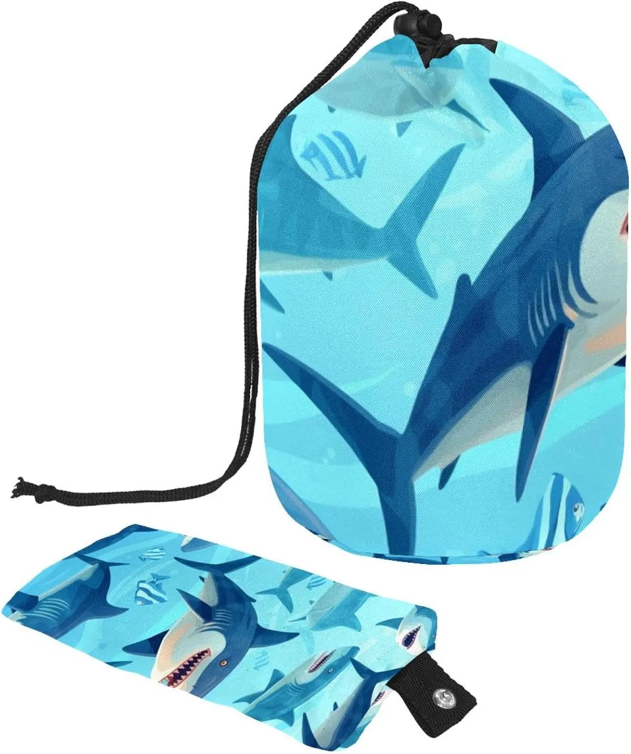 2 Pcs Cosmetic Bag bucket Travel Makeup Bags Large Capacity Soft Waterproof Portable Drawstring Cosmetic Bag, Blue Ocean Shark