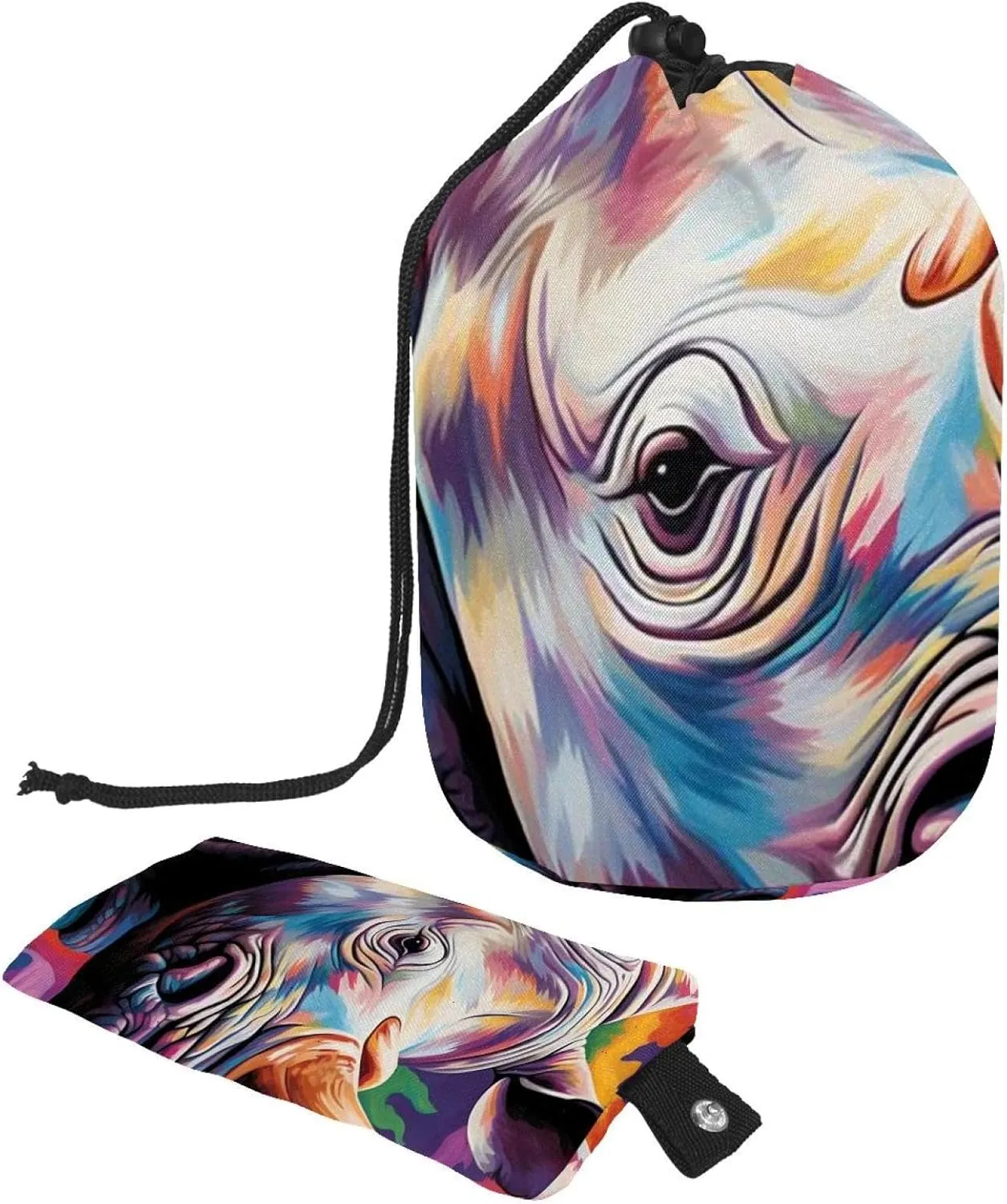 2 Pcs Cosmetic Bag bucket Travel Makeup Bags Large Capacity Soft Waterproof Portable Drawstring Cosmetic Bag, Color Rhino Oil Paint 3
