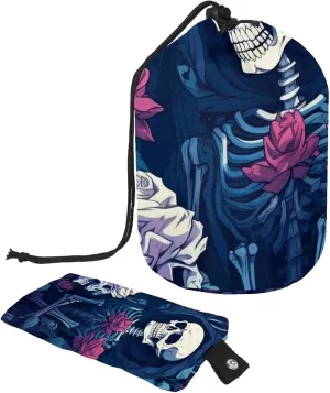 2 Pcs Cosmetic Bag bucket Travel Makeup Bags Large Capacity Soft Waterproof Portable Drawstring Cosmetic Bag, Cool Skull with Florals