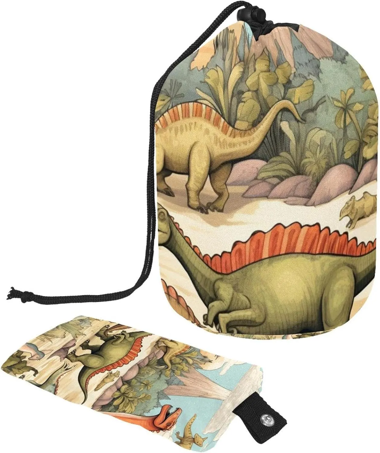 2 Pcs Cosmetic Bag bucket Travel Makeup Bags Large Capacity Soft Waterproof Portable Drawstring Cosmetic Bag, Fun Art Dinosaur World