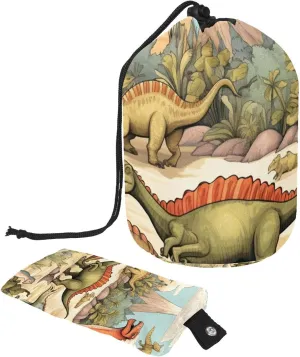 2 Pcs Cosmetic Bag bucket Travel Makeup Bags Large Capacity Soft Waterproof Portable Drawstring Cosmetic Bag, Fun Art Dinosaur World