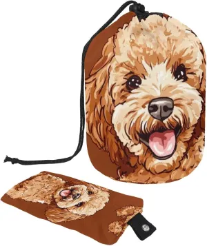 2 Pcs Cosmetic Bag bucket Travel Makeup Bags Large Capacity Soft Waterproof Portable Drawstring Cosmetic Bag, Furry Brown Poodle Dogs 63