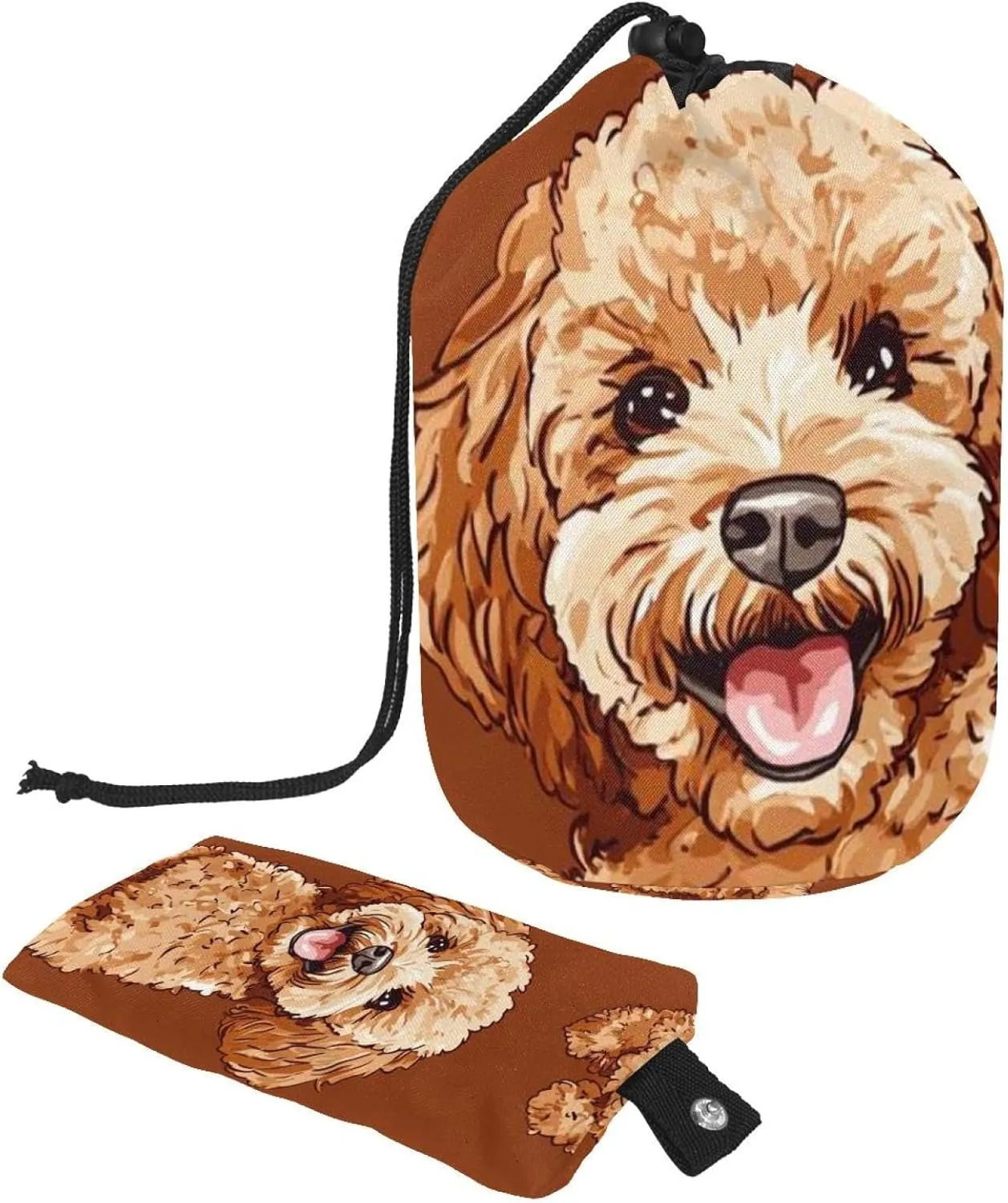2 Pcs Cosmetic Bag bucket Travel Makeup Bags Large Capacity Soft Waterproof Portable Drawstring Cosmetic Bag, Furry Brown Poodle Dogs 63