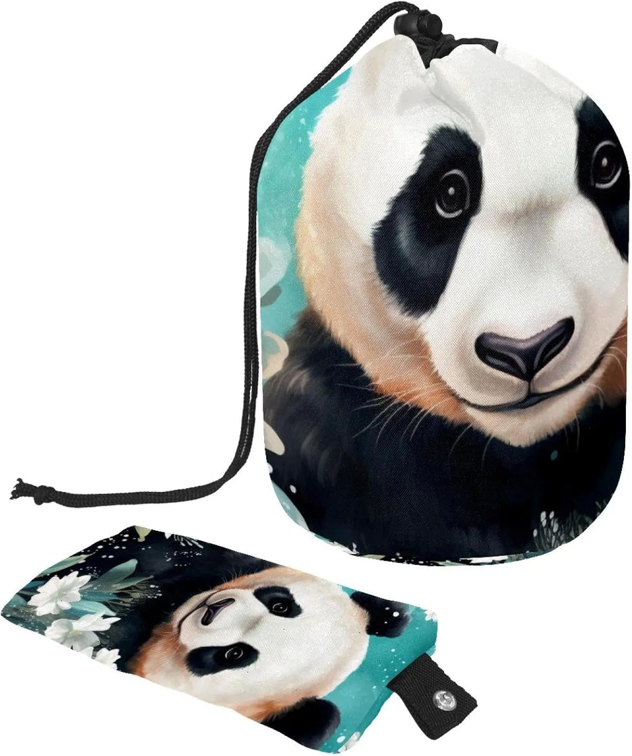 2 Pcs Cosmetic Bag bucket Travel Makeup Bags Large Capacity Soft Waterproof Portable Drawstring Cosmetic Bag, Panda with Floral Pattern