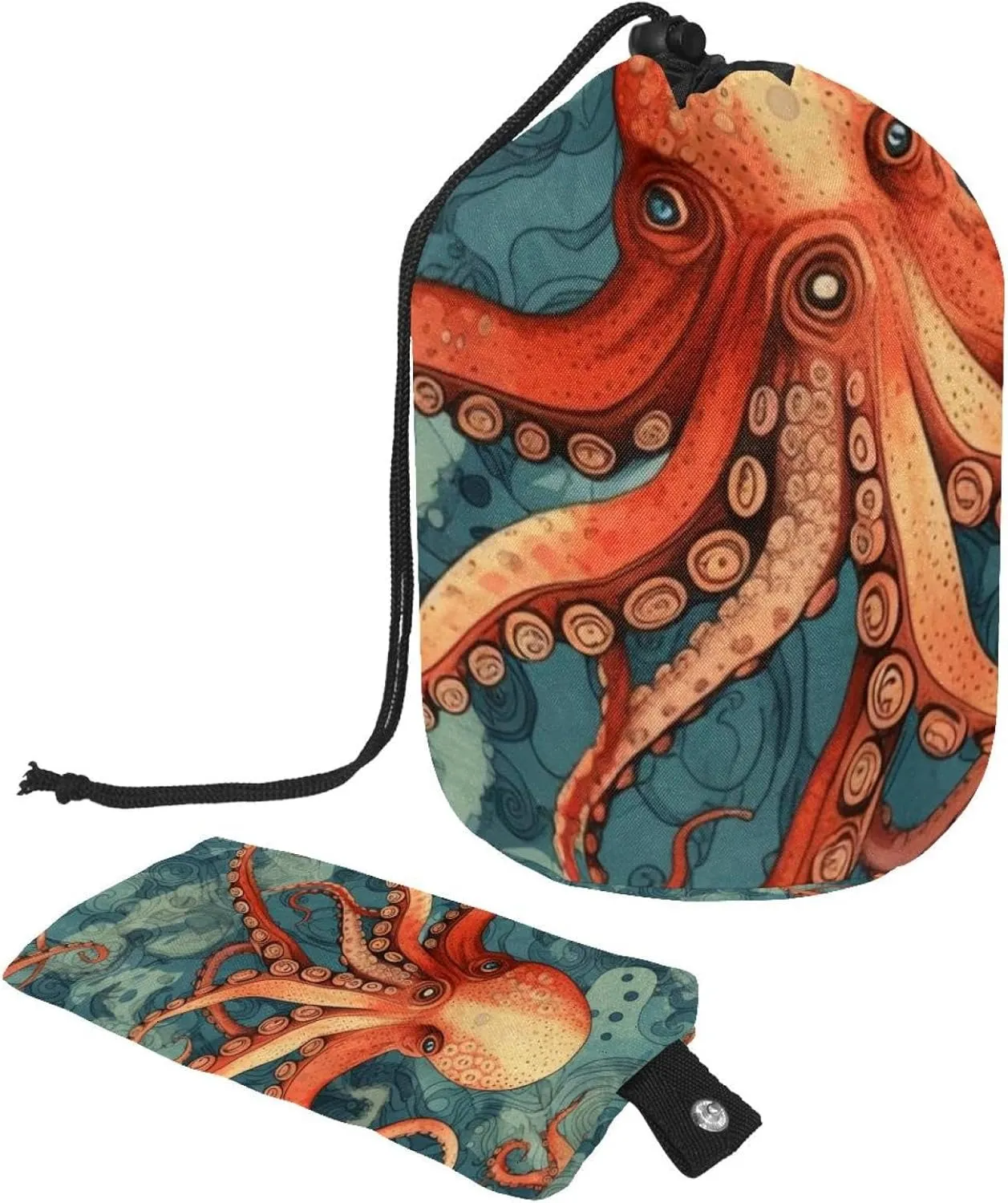 2 Pcs Cosmetic Bag bucket Travel Makeup Bags Large Capacity Soft Waterproof Portable Drawstring Cosmetic Bag, Pop Art Seaworld Octopus