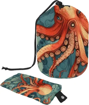 2 Pcs Cosmetic Bag bucket Travel Makeup Bags Large Capacity Soft Waterproof Portable Drawstring Cosmetic Bag, Pop Art Seaworld Octopus