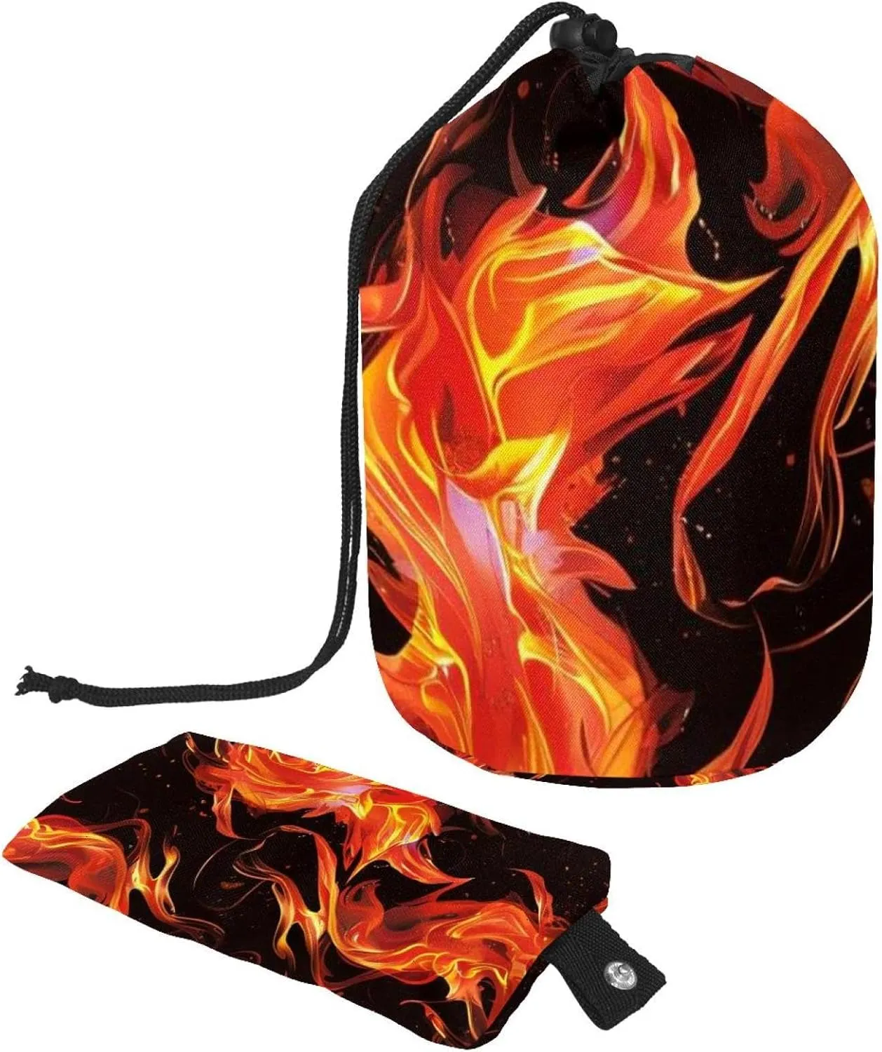 2 Pcs Cosmetic Bag bucket Travel Makeup Bags Large Capacity Soft Waterproof Portable Drawstring Cosmetic Bag, Red Burning Flames