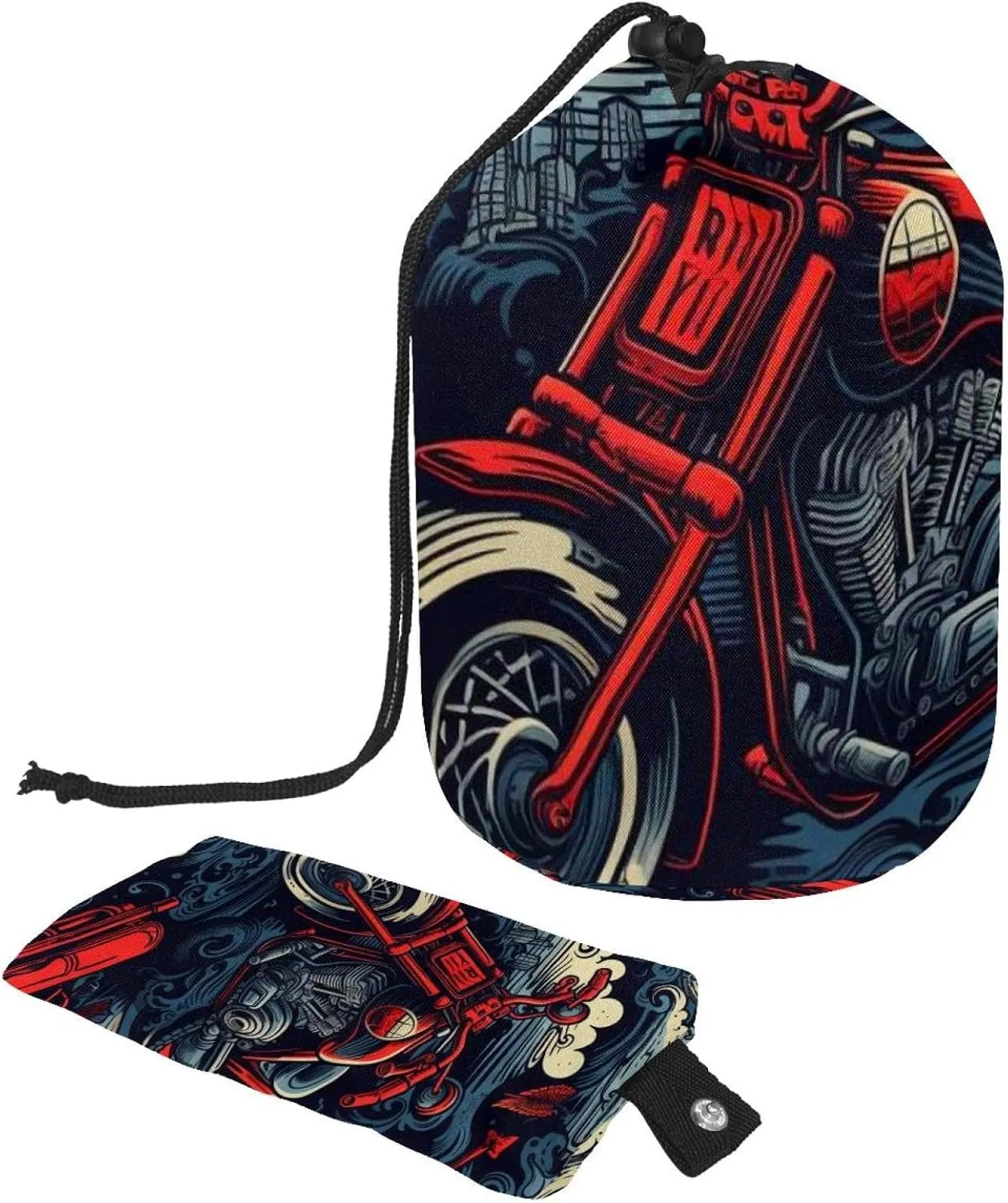 2 Pcs Cosmetic Bag bucket Travel Makeup Bags Large Capacity Soft Waterproof Portable Drawstring Cosmetic Bag, Red Cartoon Motorcycle