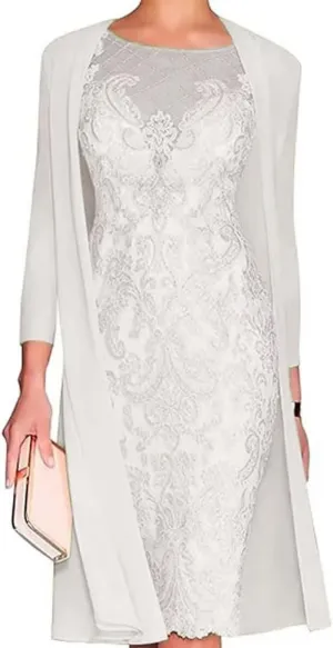 2 Pieces Mother of The Bride Dresses with Jackets Tea Length Mother of The Groom Dress Laces Appliques Evening Dresses