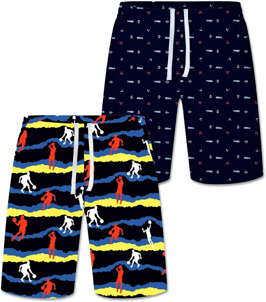 2/3/4 Pack Men's Beach Shorts Casual 9" Inseam Elastic Waist Drawstring Quick Dry Board Shorts with Pockets