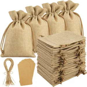 25PCS Burlap Gift Bags With Drawstring, 4x6" Small Party Favor Gift Bags   Bonus Gift Tags & String, Gift Bags Small Size for Party, Jewelry Pouches, Christmas, Festival, Kids Birthday, Coffee, DIY Craft Bags
