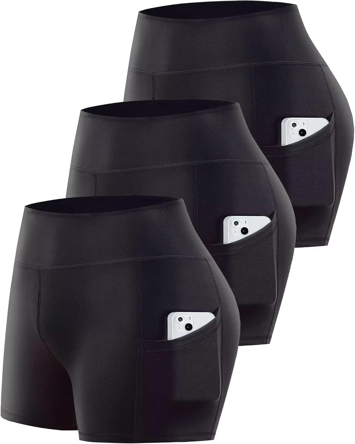 3 Pack Biker Shorts with Pockets Women,5 Soft High Waist Tummy Control Yoga Workout Athletic Running