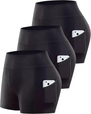 3 Pack Biker Shorts with Pockets Women,5 Soft High Waist Tummy Control Yoga Workout Athletic Running