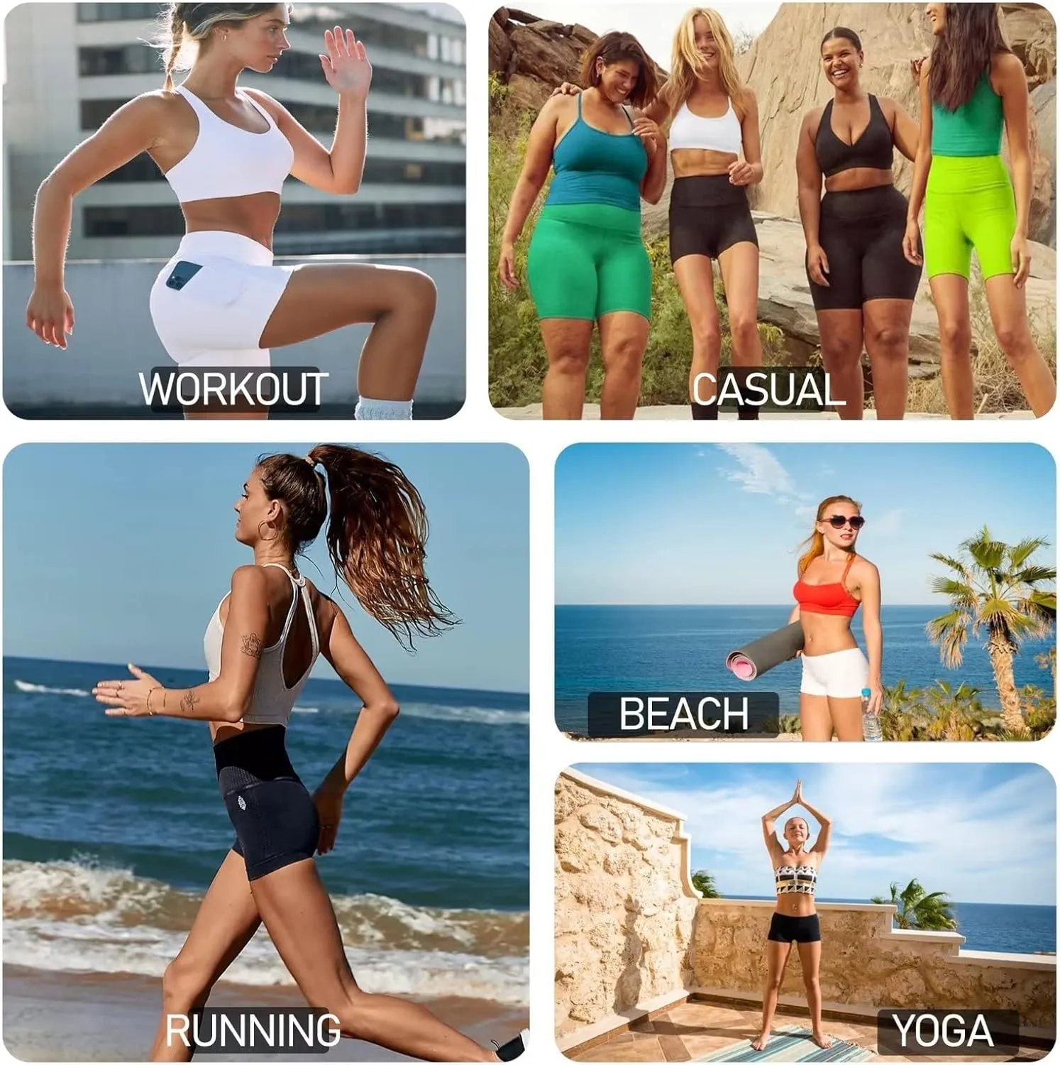 3 Pack Biker Shorts with Pockets Women,5 Soft High Waist Tummy Control Yoga Workout Athletic Running