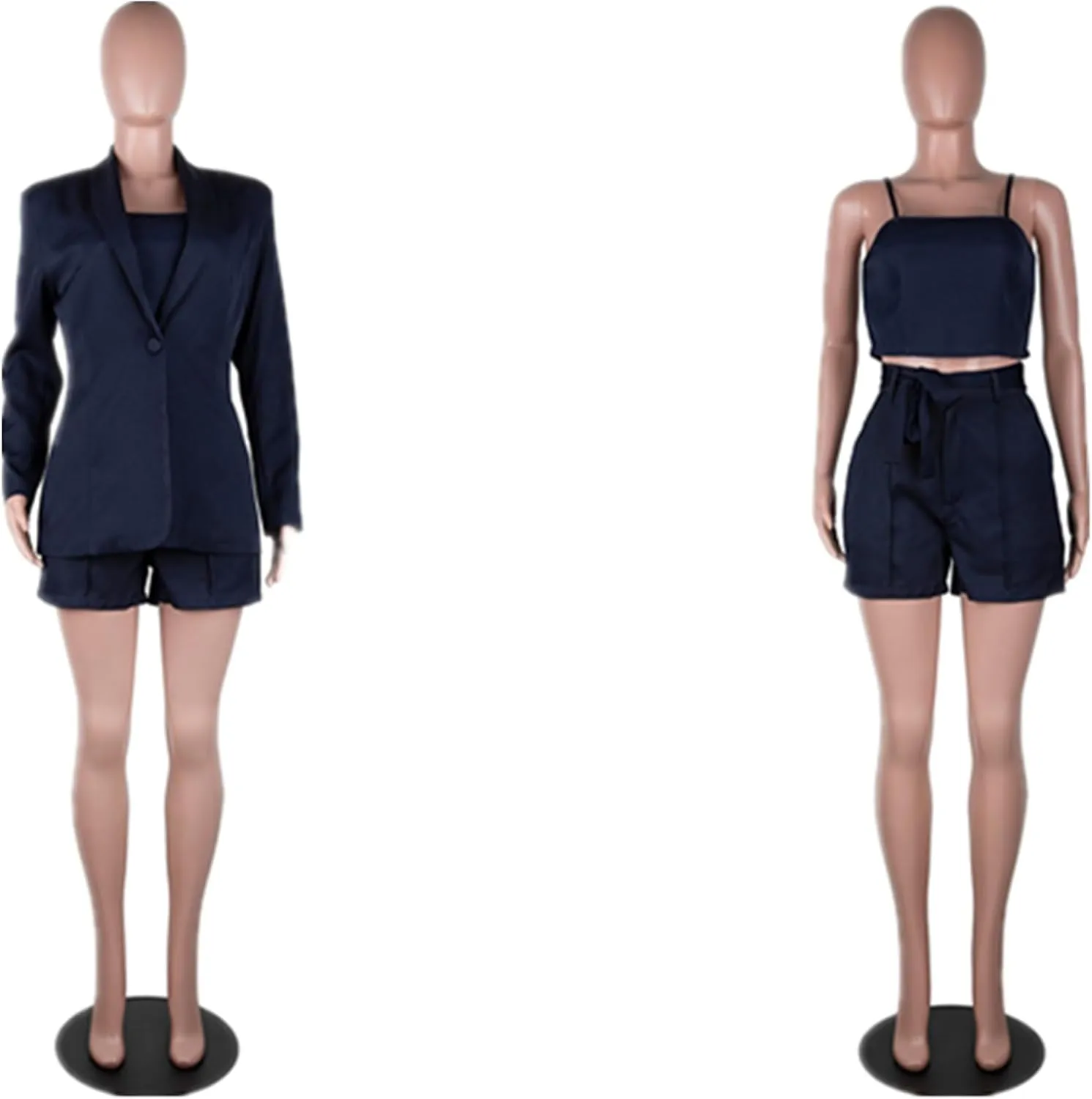 3 Piece Blazer Sets for Women Open Front Button Blazer   Crop Tops   Shorts Bottoms with Belt Business Suit Sets