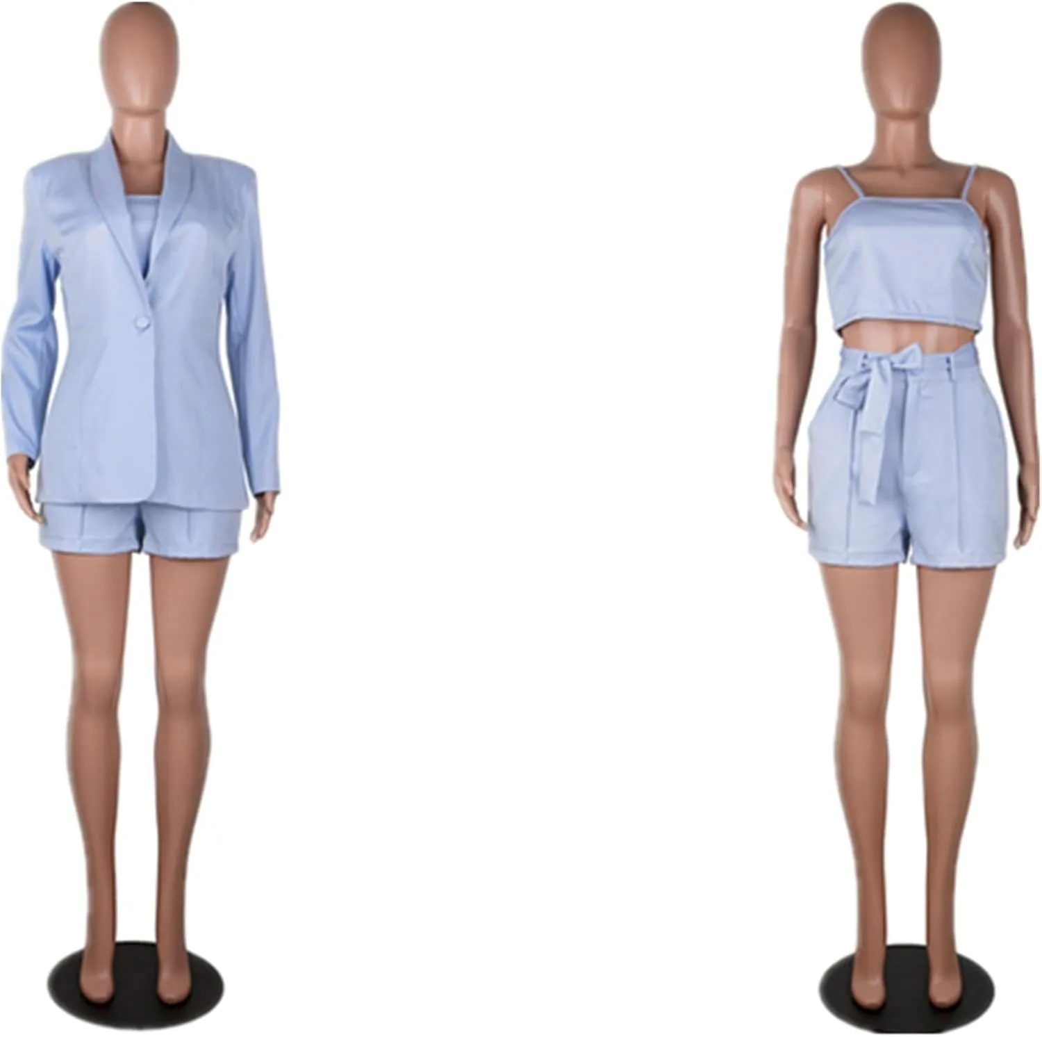 3 Piece Blazer Sets for Women Open Front Button Blazer   Crop Tops   Shorts Bottoms with Belt Business Suit Sets