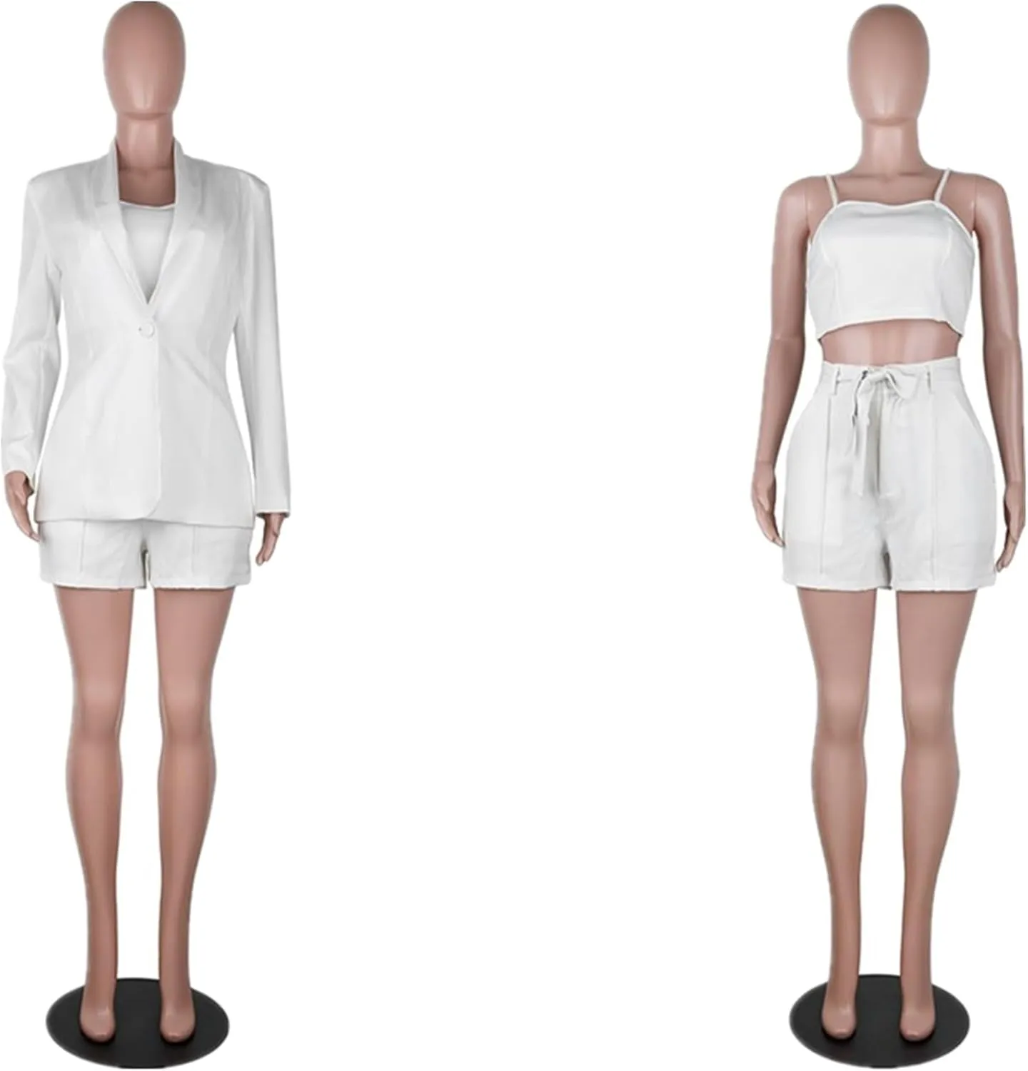 3 Piece Blazer Sets for Women Open Front Button Blazer   Crop Tops   Shorts Bottoms with Belt Business Suit Sets