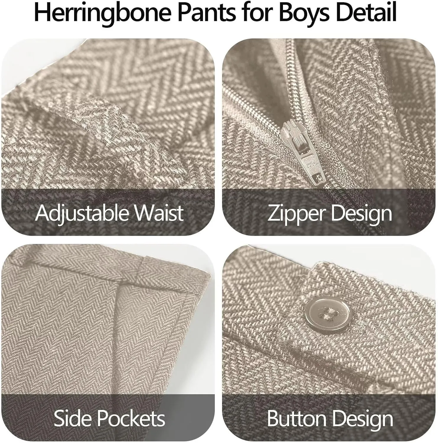 3 Piece Boys Tweed Herringbone Suit Retro Slim fit Two Button Suits Jackets Vest Dress Pants for Kid Toddler Wedding