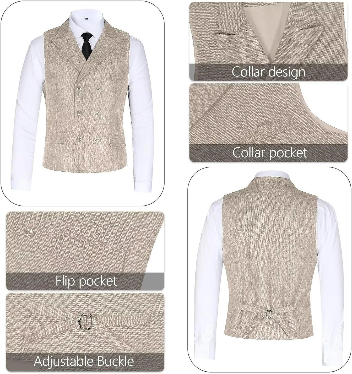 3 Piece Boys Tweed Herringbone Suit Retro Slim fit Two Button Suits Jackets Vest Dress Pants for Kid Toddler Wedding