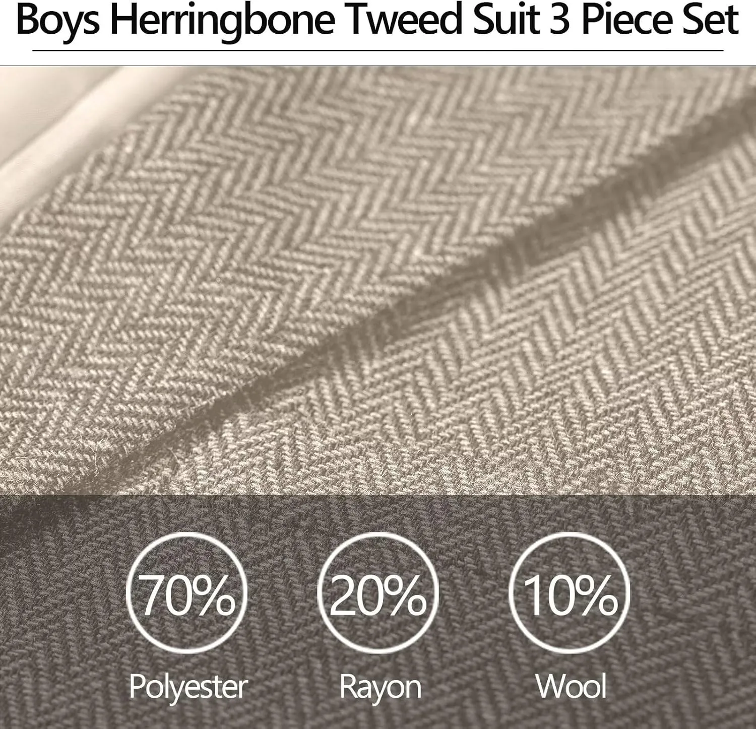 3 Piece Boys Tweed Herringbone Suit Retro Slim fit Two Button Suits Jackets Vest Dress Pants for Kid Toddler Wedding