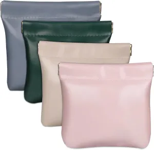 4 PCS Pocket Make up Bag,Cosmetic Bag for Women Travel Bags Small Makeup Bag for Portable Leather Self-closing Mini Makeup Bag Organizers Storage for Cosmetics Headphones Jewelry Coin Purse