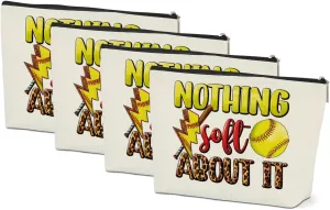 4 Pcs Softball Gifts Funny Makeup Bag Softball Party Favors Cosmetic Bag Softball Stuff Accessories Birthday Gifts for Women Team Coach Zipper Pouch Travel Organizer Toiletry Bag Vacation Christmas