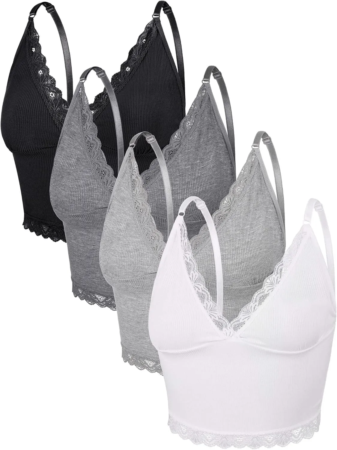 4 Pcs Women's Sleeveless Cami Crop Top Camisole Lace Trim V Neck Spaghetti Strap Tank Tops for Women Girl Ribbed Rave Clothes