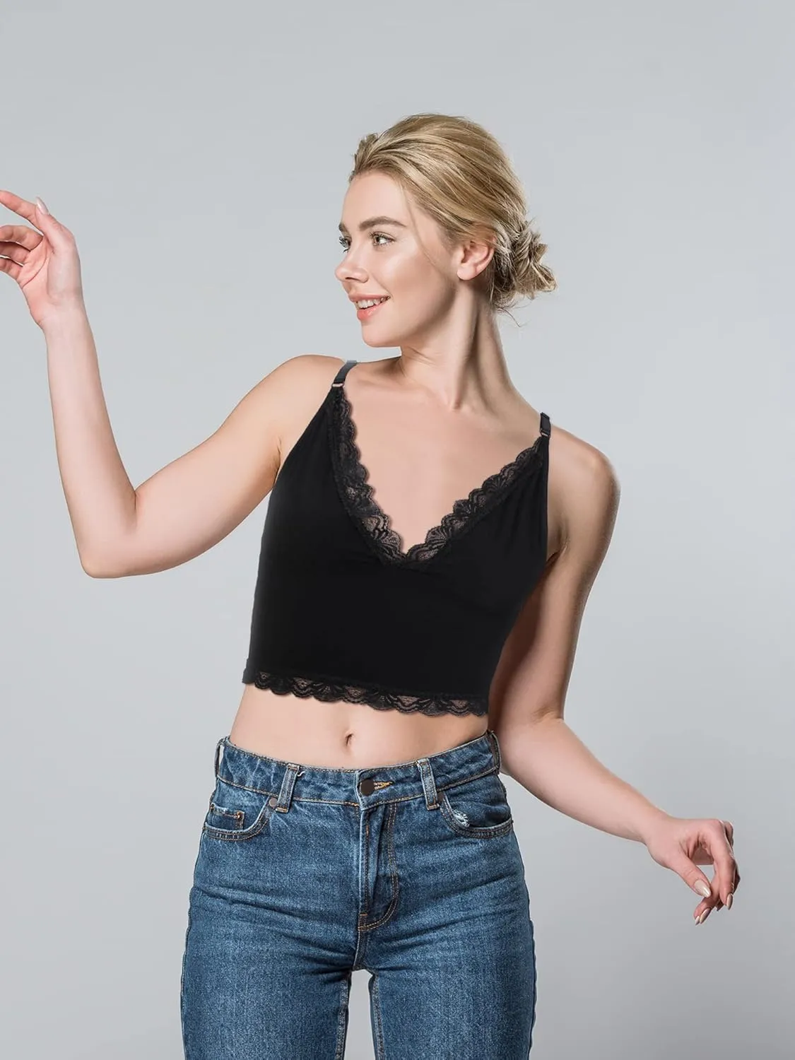 4 Pcs Women's Sleeveless Cami Crop Top Camisole Lace Trim V Neck Spaghetti Strap Tank Tops for Women Girl Ribbed Rave Clothes