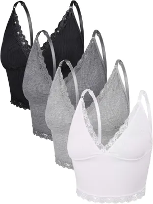 4 Pcs Women's Sleeveless Cami Crop Top Camisole Lace Trim V Neck Spaghetti Strap Tank Tops for Women Girl Ribbed Rave Clothes