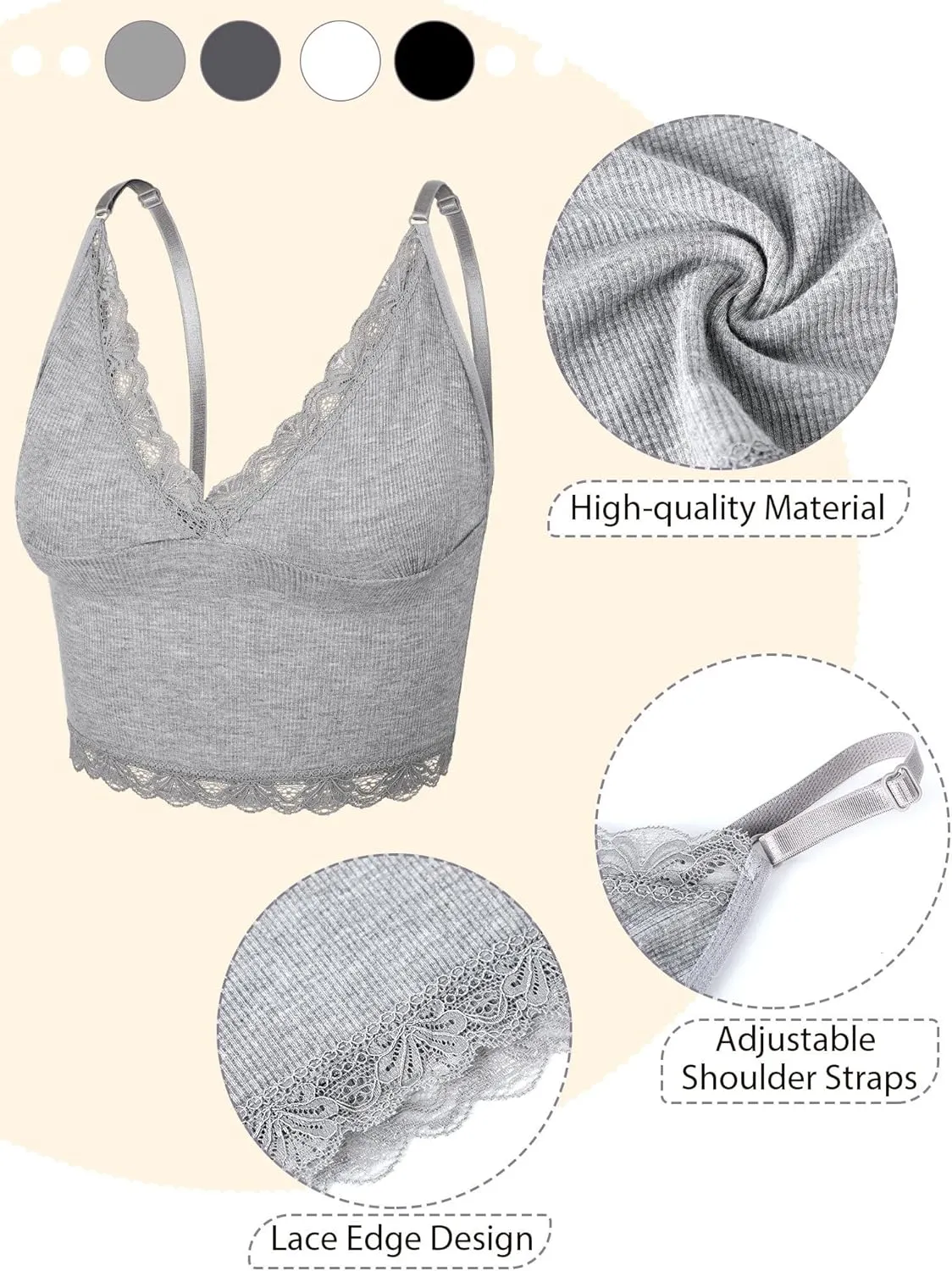 4 Pcs Women's Sleeveless Cami Crop Top Camisole Lace Trim V Neck Spaghetti Strap Tank Tops for Women Girl Ribbed Rave Clothes