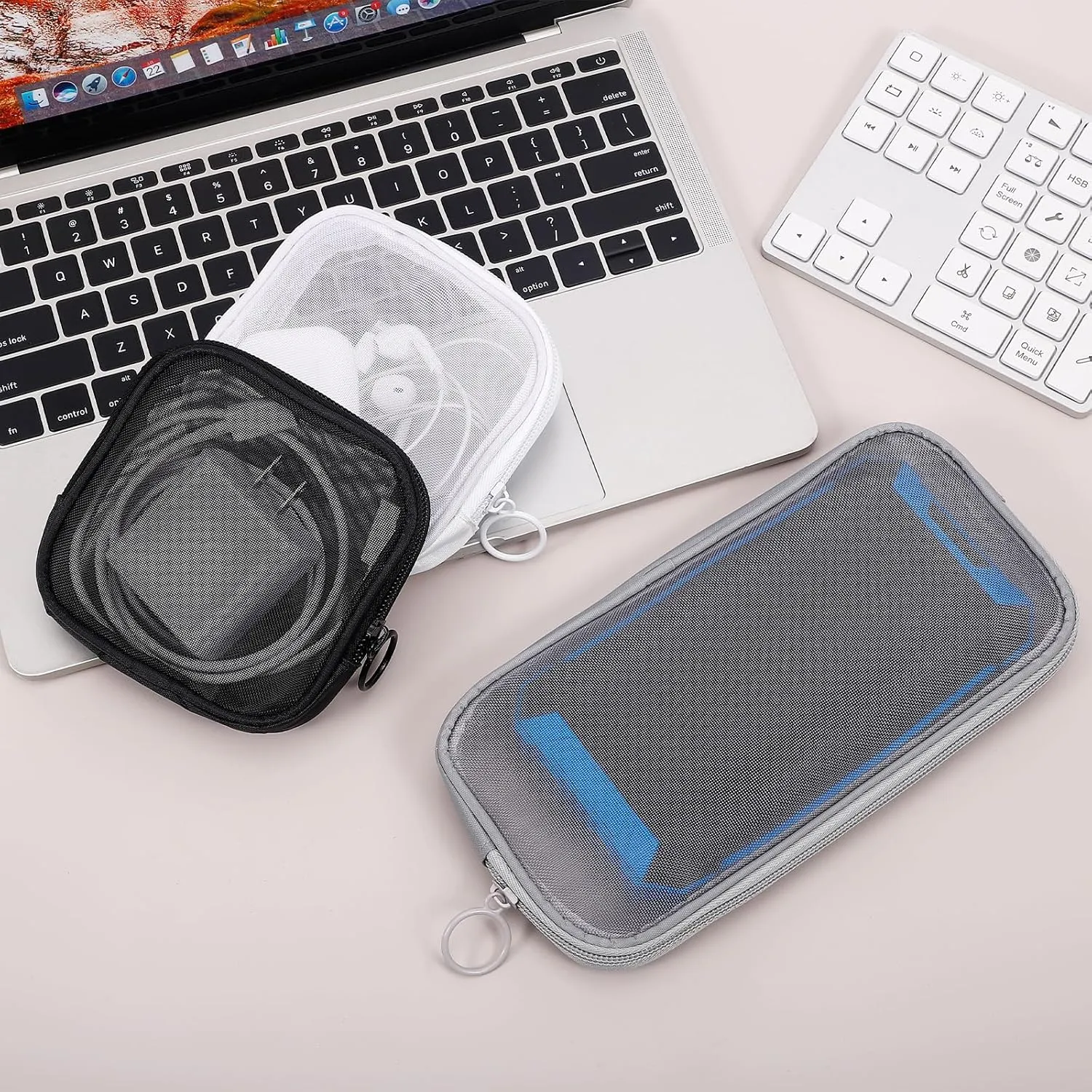 4 Pieces Mini Zipper Nylon Mesh Pouch, Mesh Cosmetic Bags Makeup Bags, Multipurpose Travel Toiletry Bags for Office Supplies and Travel Accessories (Grey, S)