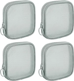 4 Pieces Mini Zipper Nylon Mesh Pouch, Mesh Cosmetic Bags Makeup Bags, Multipurpose Travel Toiletry Bags for Office Supplies and Travel Accessories (Grey, S)