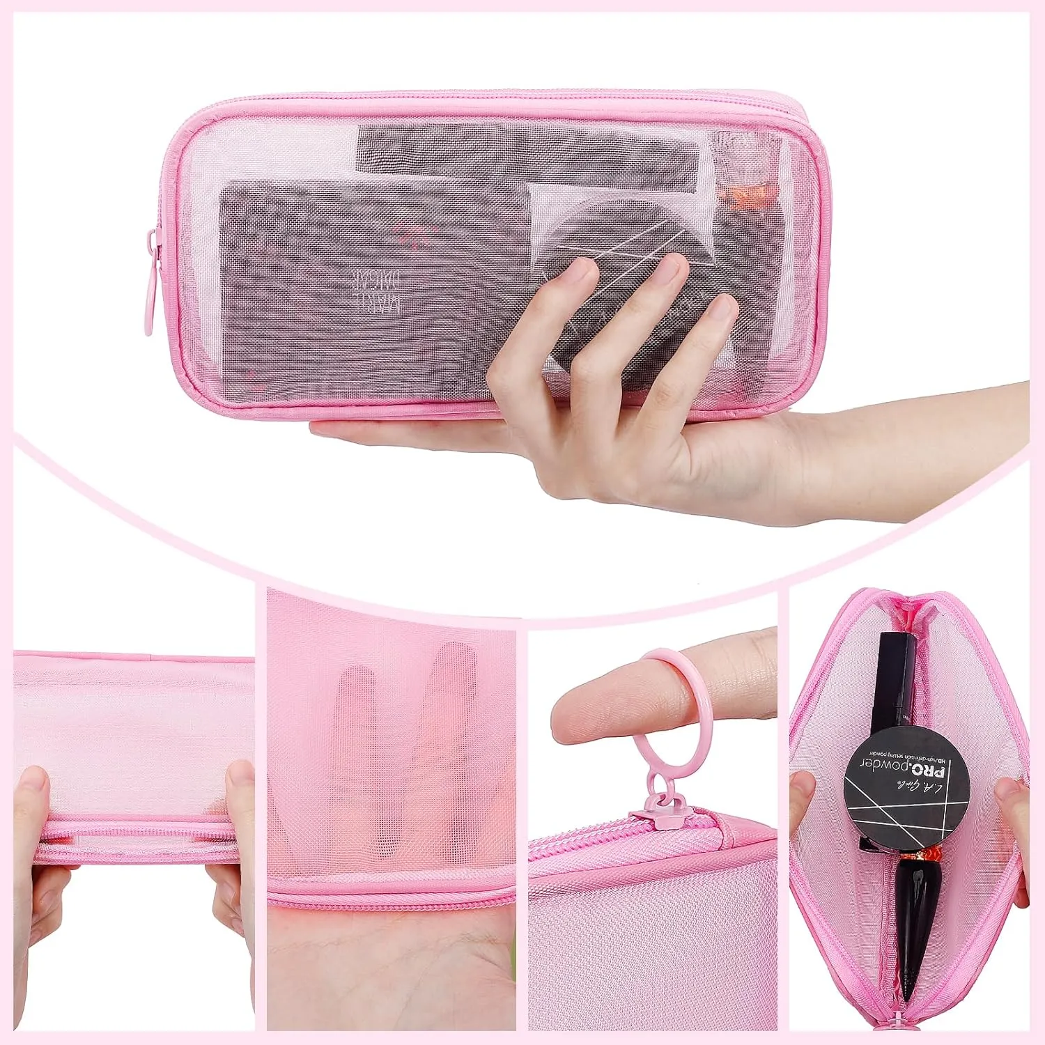 4 Pieces Mini Zipper Nylon Mesh Pouch, Mesh Cosmetic Bags Makeup Bags, Multipurpose Travel Toiletry Bags for Office Supplies and Travel Accessories (Multicolored, M)