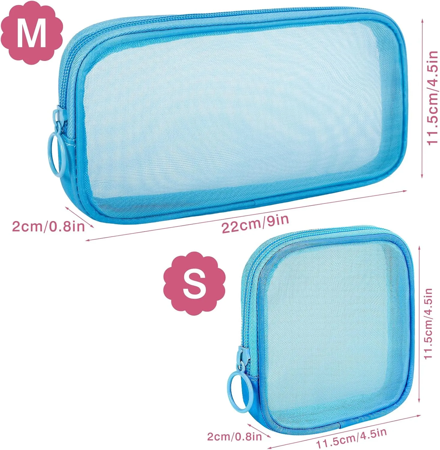 4 Pieces Mini Zipper Nylon Mesh Pouch, Mesh Cosmetic Bags Makeup Bags, Multipurpose Travel Toiletry Bags for Office Supplies and Travel Accessories (Multicolored, M)