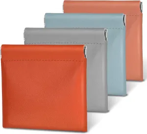 4Pcs Small Makeup Bag for Purse, PU Leather Mini Cosmetic Bags for Women Portable Coin Pouch Waterproof Self-closing Purse Organizer Pouches Small Travel Storage Bag for Cosmetic Jewelry Coin Change