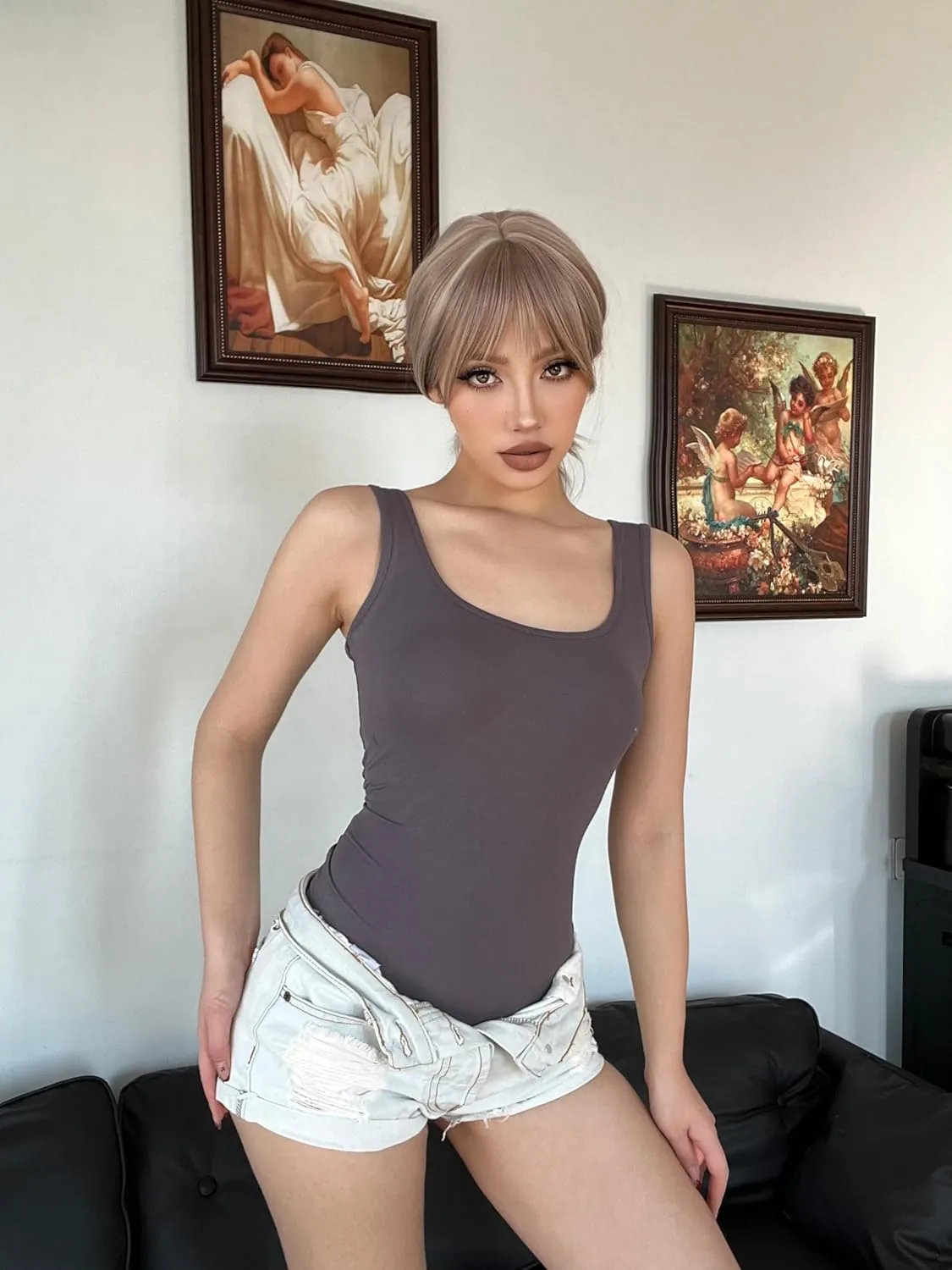 5 Piece Women's Bodysuits Sexy Ribbed Sleeveless Square Neck Sleeveless Tank Tops Bodysuits