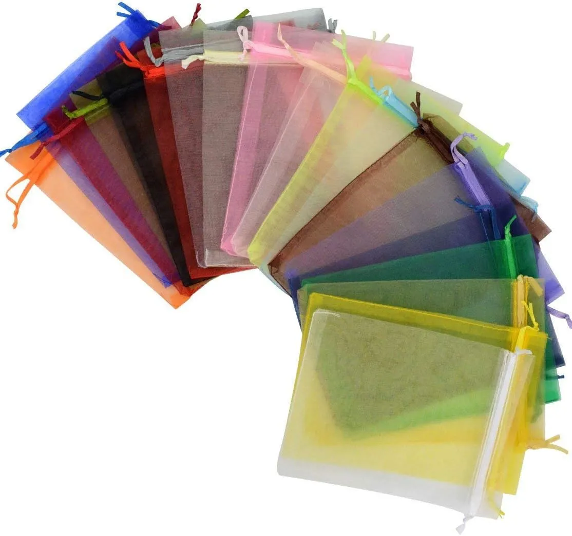 50pcs Organza Bags-Mix Color 3.54''x4.33''(9x11cm) Satin Drawstring Organza Pouch Wedding Party Favor Gift Bag Jewelry Watch Bags