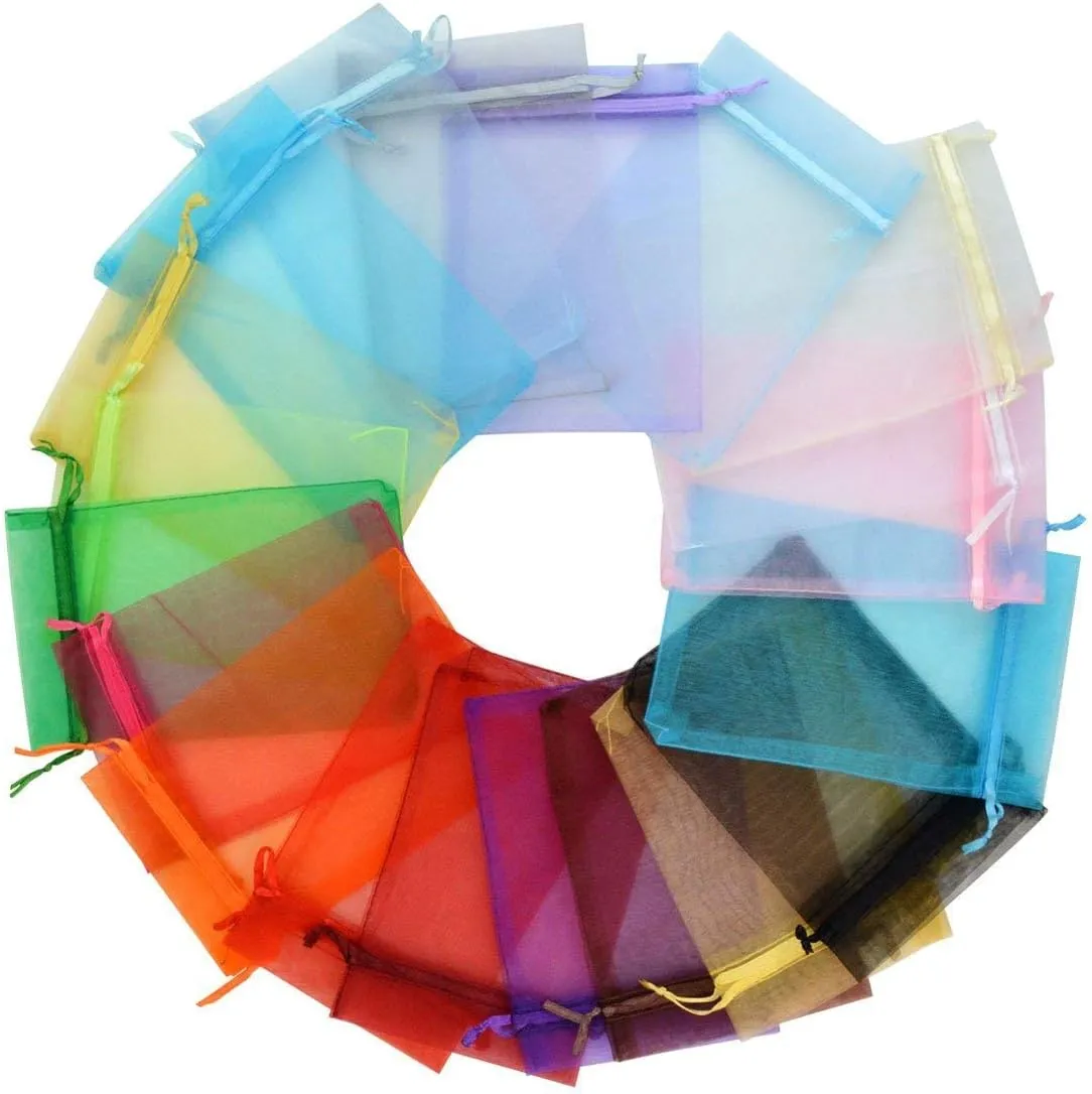 50pcs Organza Bags-Mix Color 3.54''x4.33''(9x11cm) Satin Drawstring Organza Pouch Wedding Party Favor Gift Bag Jewelry Watch Bags