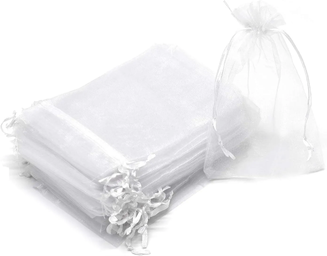 50Pcs White Organza Bags 3x4 Inch, Sheer Wedding Party Favor Bags with Drawstring, Jewelry Gift Bags Christmas Candy Pouches