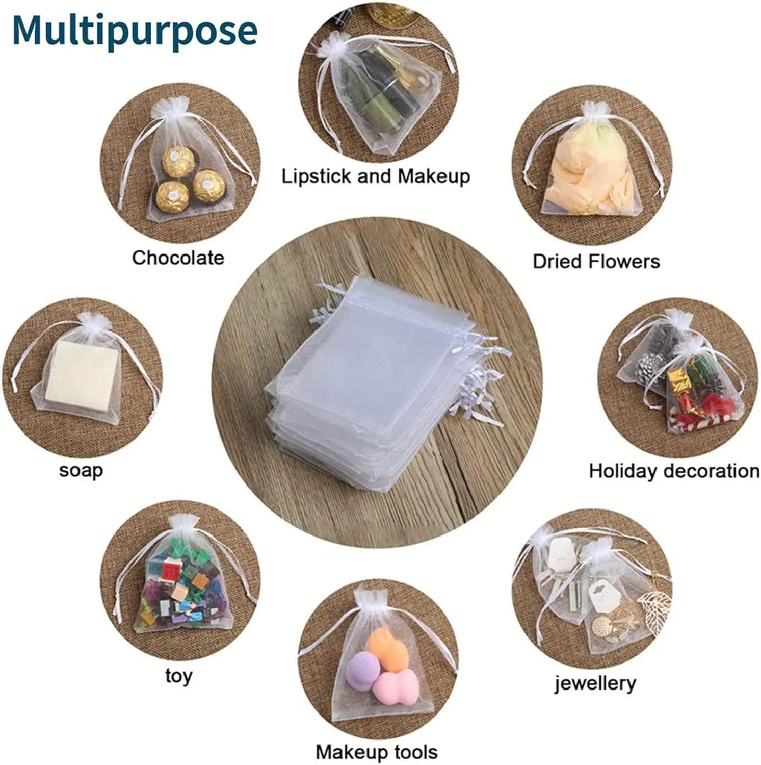 50Pcs White Organza Bags 3x4 Inch, Sheer Wedding Party Favor Bags with Drawstring, Jewelry Gift Bags Christmas Candy Pouches
